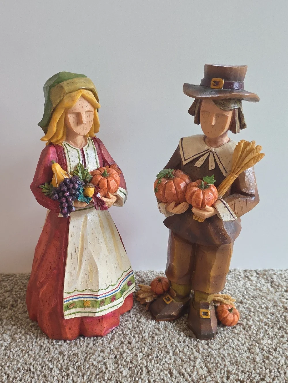 Vintage Set of 2 Pacific Rim Cubist THANKSGIVING Pilgrim Man Woman 11”